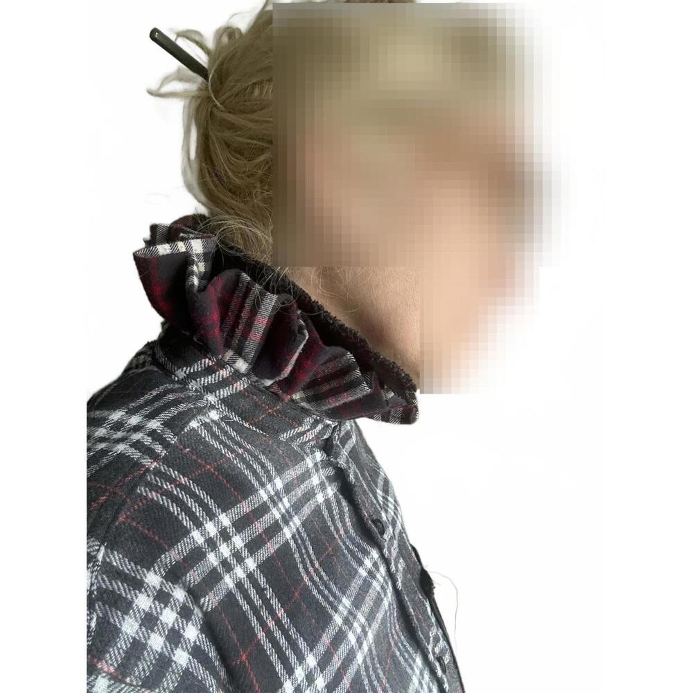 Handmade Upcycled Cropped Flannel Denim & Plaid Ruffled Collar One-of-a-Kind π€β€οΈ - Picture 8 of 13